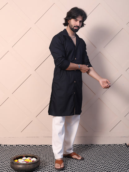 Black kurta for men with hood twist