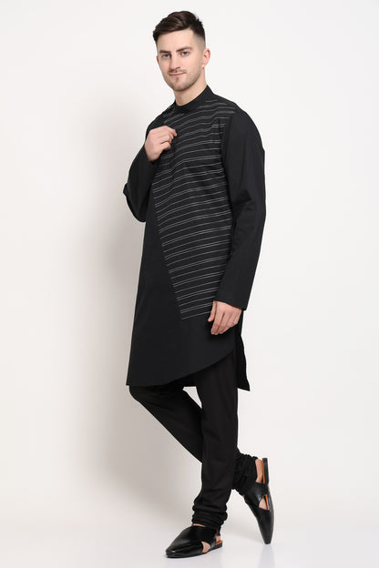 Striker Line Kurta – Black with Diagonal Edge Detailing