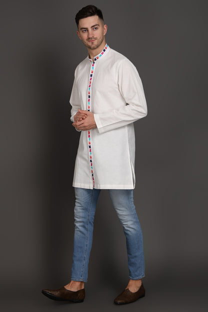 White Elegance kurta with printed Placket