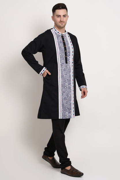 Black Kurta Heritage-Inspired Print