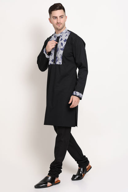Black Regal Kurta – Floral Elegance Edition