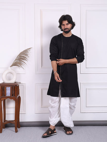 Black kurta in angrakha style for Men