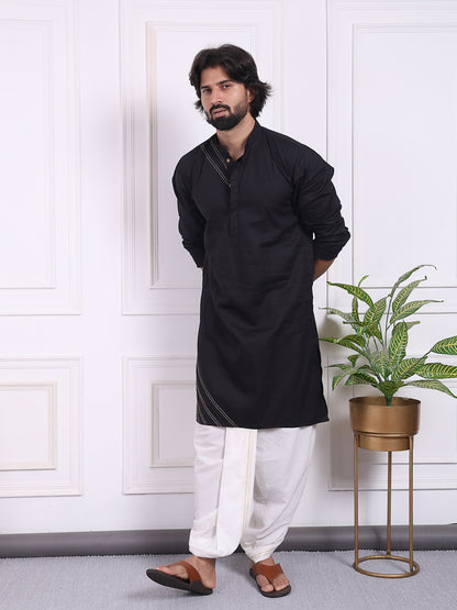 Black kurta with a straight fit and discreet placket detail