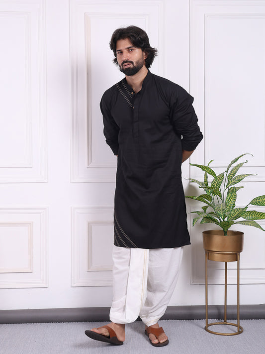 Black kurta with a straight fit and discreet placket detail