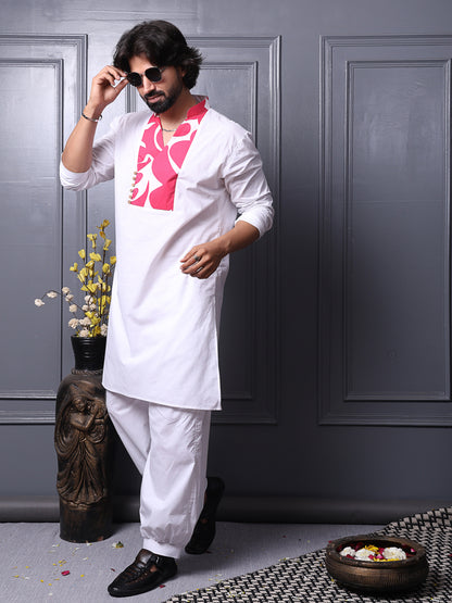 Long cotton kurta with printed yoke design