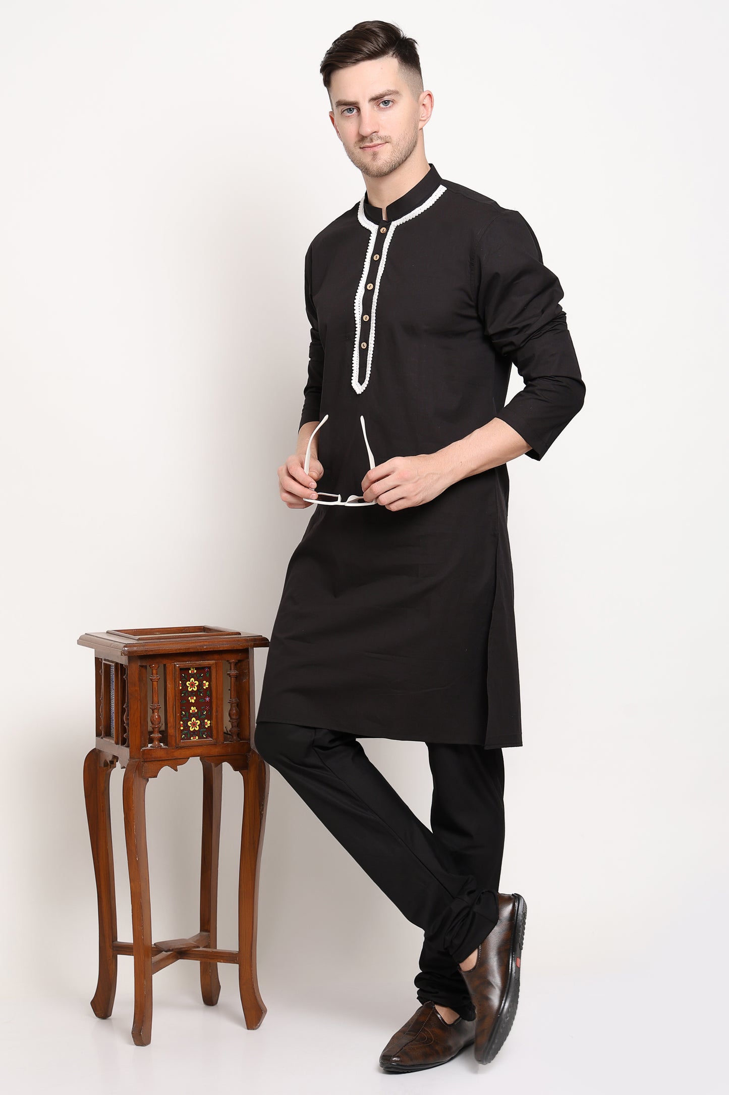 Black kurta with contrast lace charm