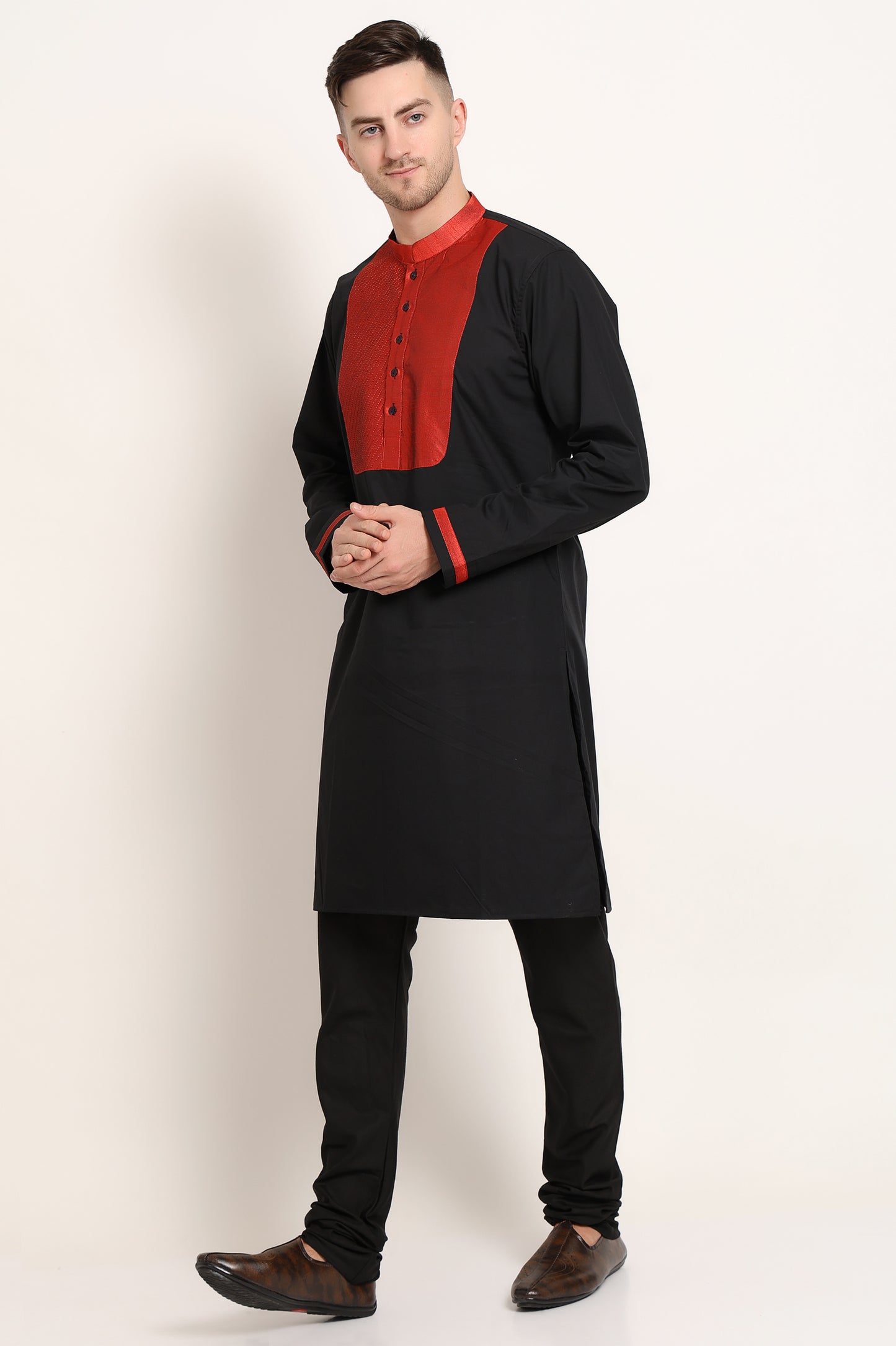 Black Base with Red Textured Detail Kurta