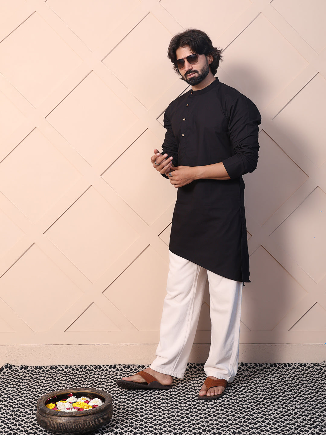 Black kurta with asymmetrical placket detailing