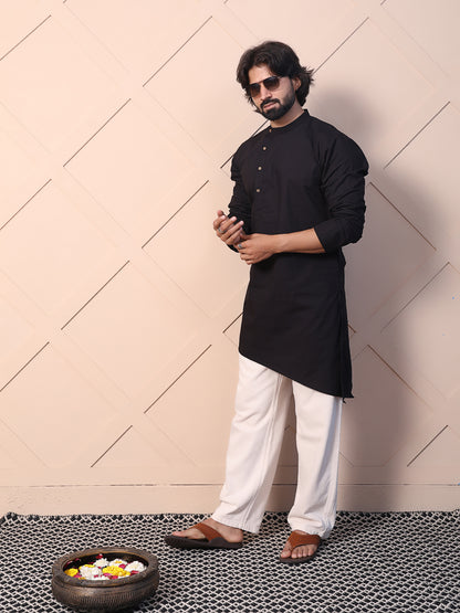 Black kurta with asymmetrical placket detailing