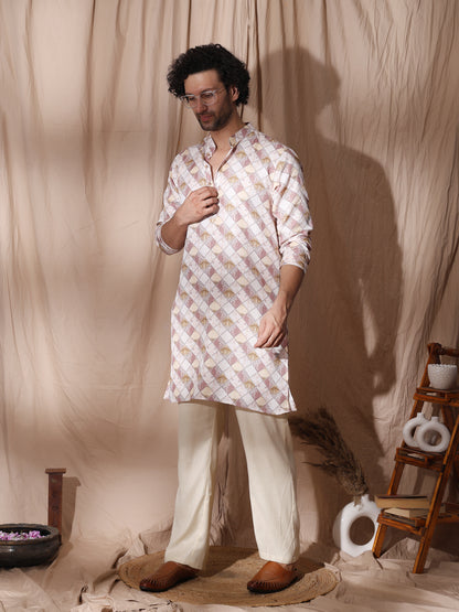 Men placket detailed printed kurta