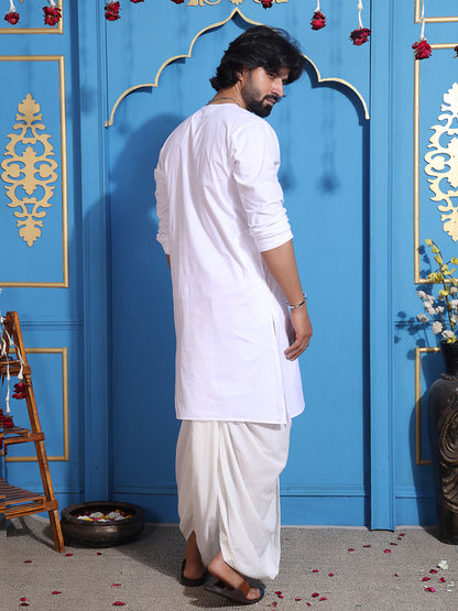White layered kurta with V-neck and belt accent