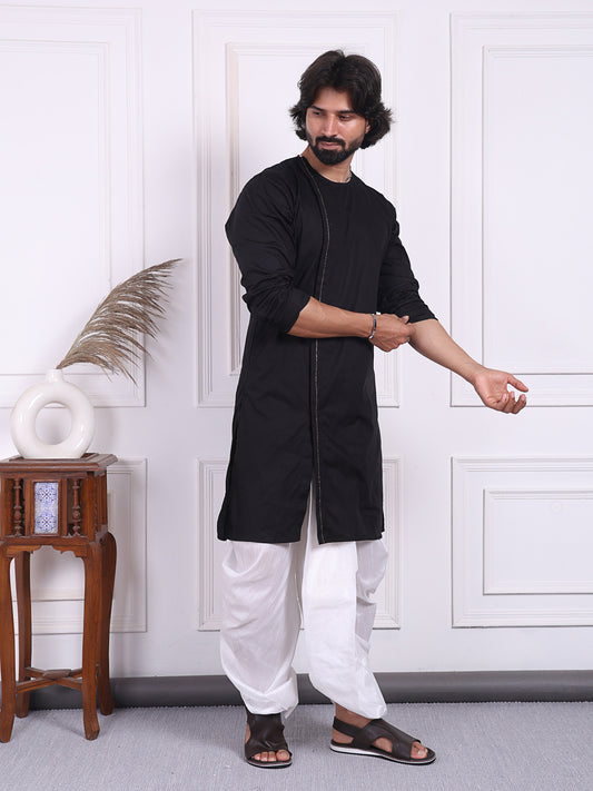 Black kurta in angrakha style for Men