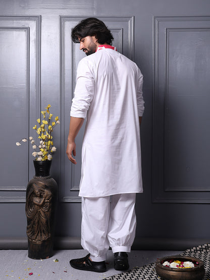Long cotton kurta with printed yoke design