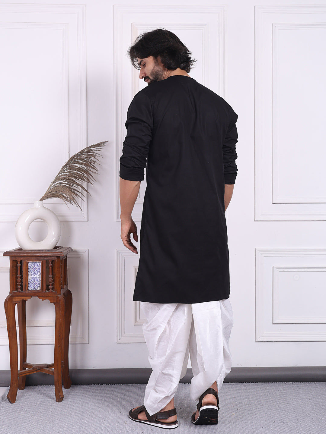 Black kurta in angrakha style for Men