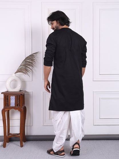 Black kurta in angrakha style for Men