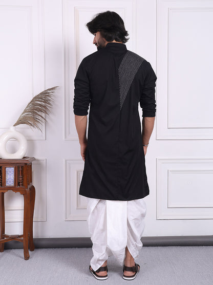Black cotton kurta with silver thread detailing
