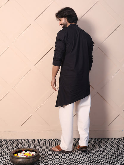 Black kurta with asymmetrical placket detailing