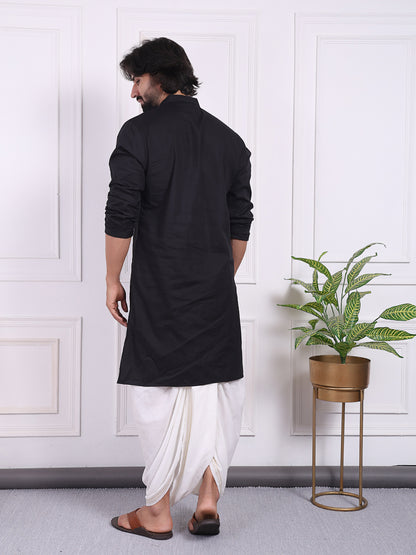 Black kurta with a straight fit and discreet placket detail