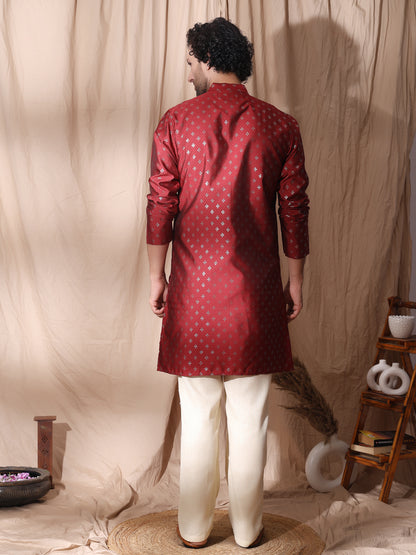 Side Slits Men Maroon Angrakha Styled Kurta