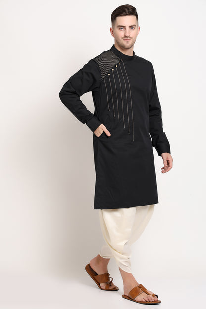 Black elegance kurta with golden shoulder accent
