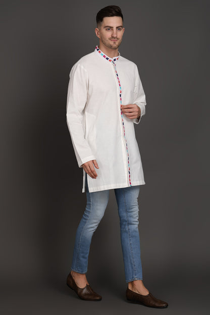 White Elegance kurta with printed Placket