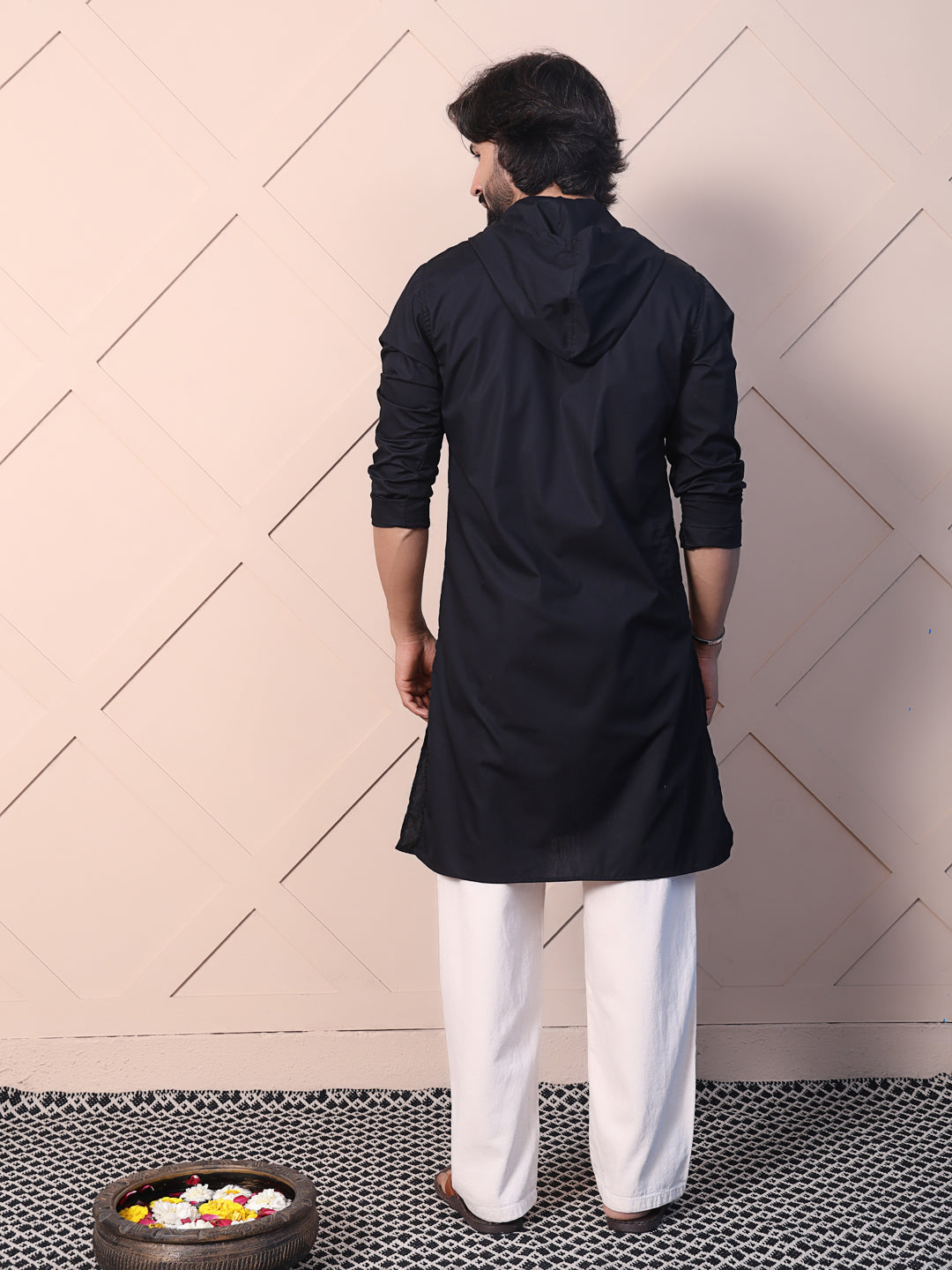 Black kurta for men with hood twist