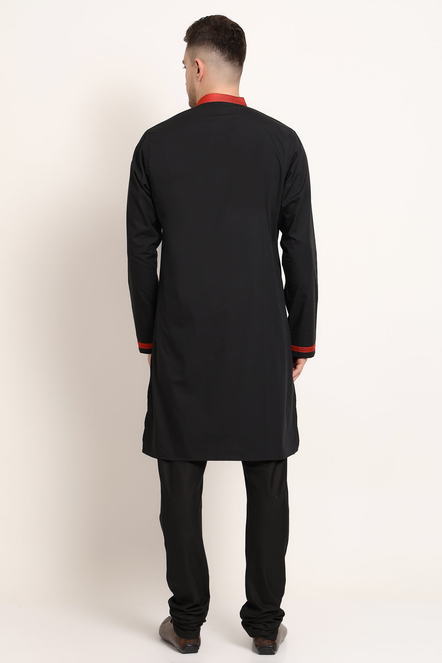 Black Base with Red Textured Detail Kurta