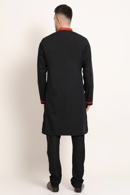 Black Base with Red Textured Detail Kurta