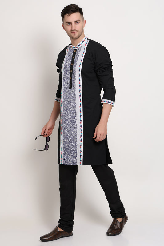 Black Kurta Heritage-Inspired Print