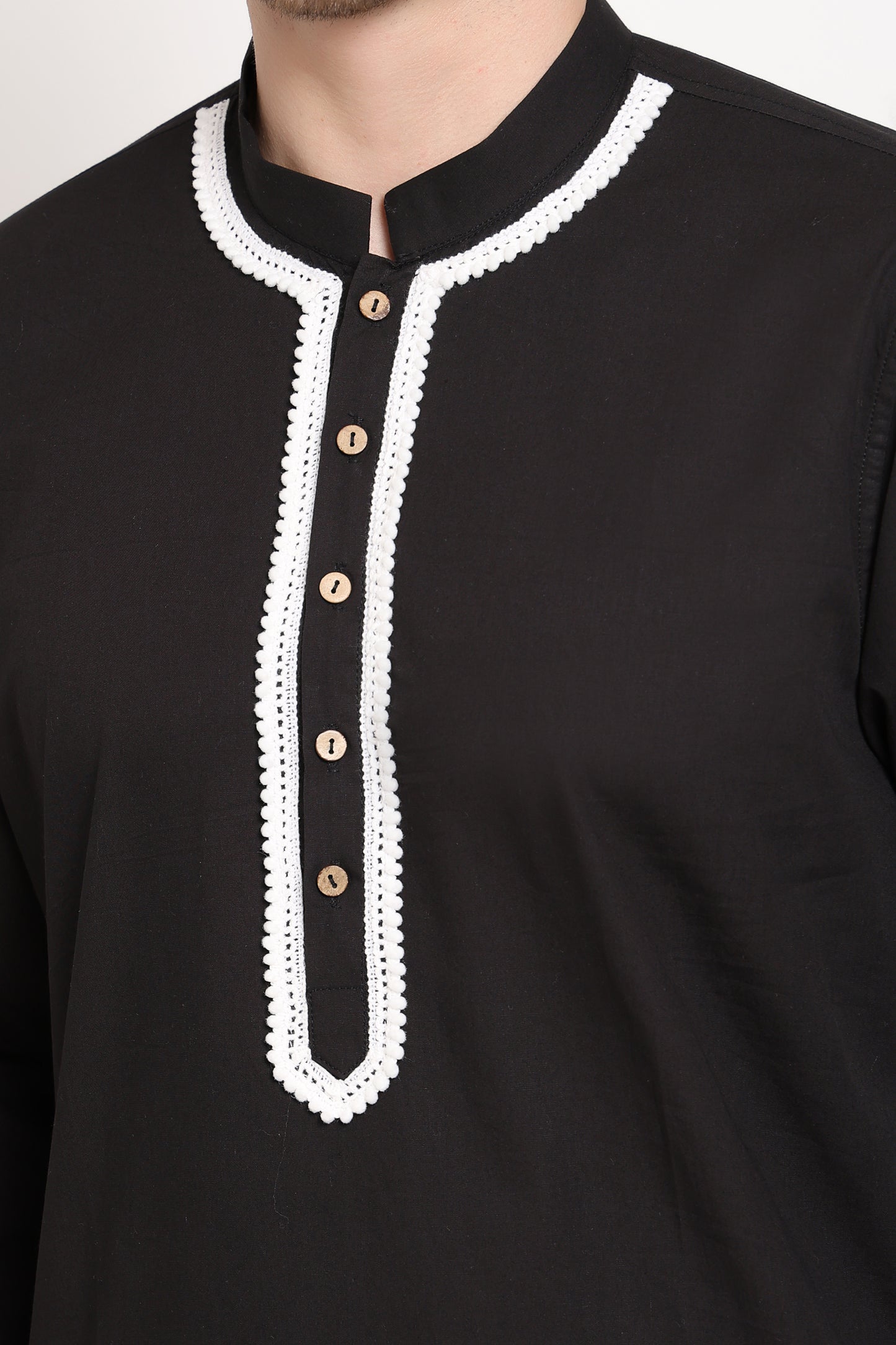 Black kurta with contrast lace charm