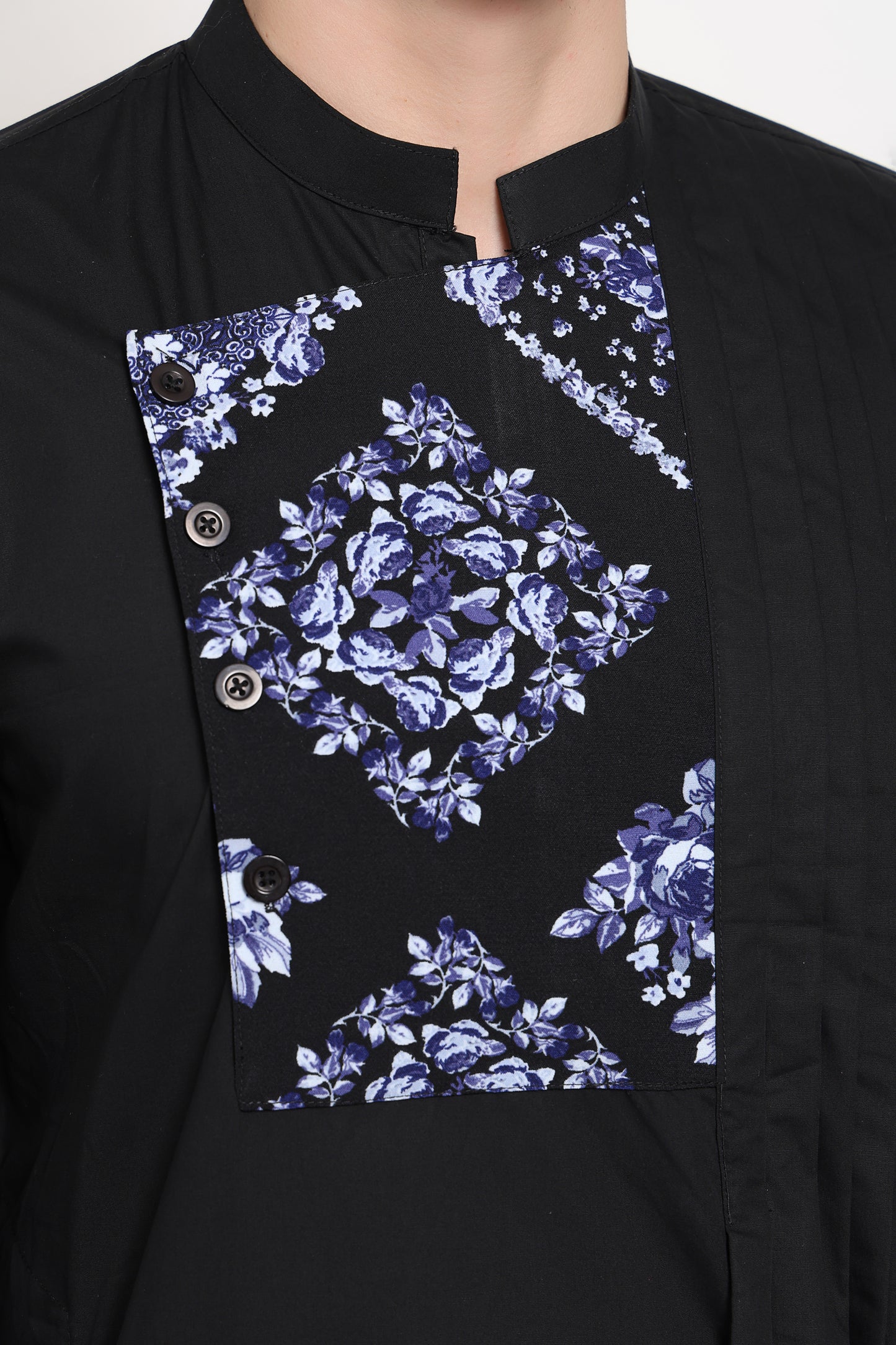 Black kurta with printed yoke design
