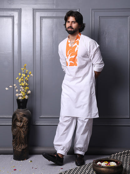 Long cotton kurta with printed yoke design