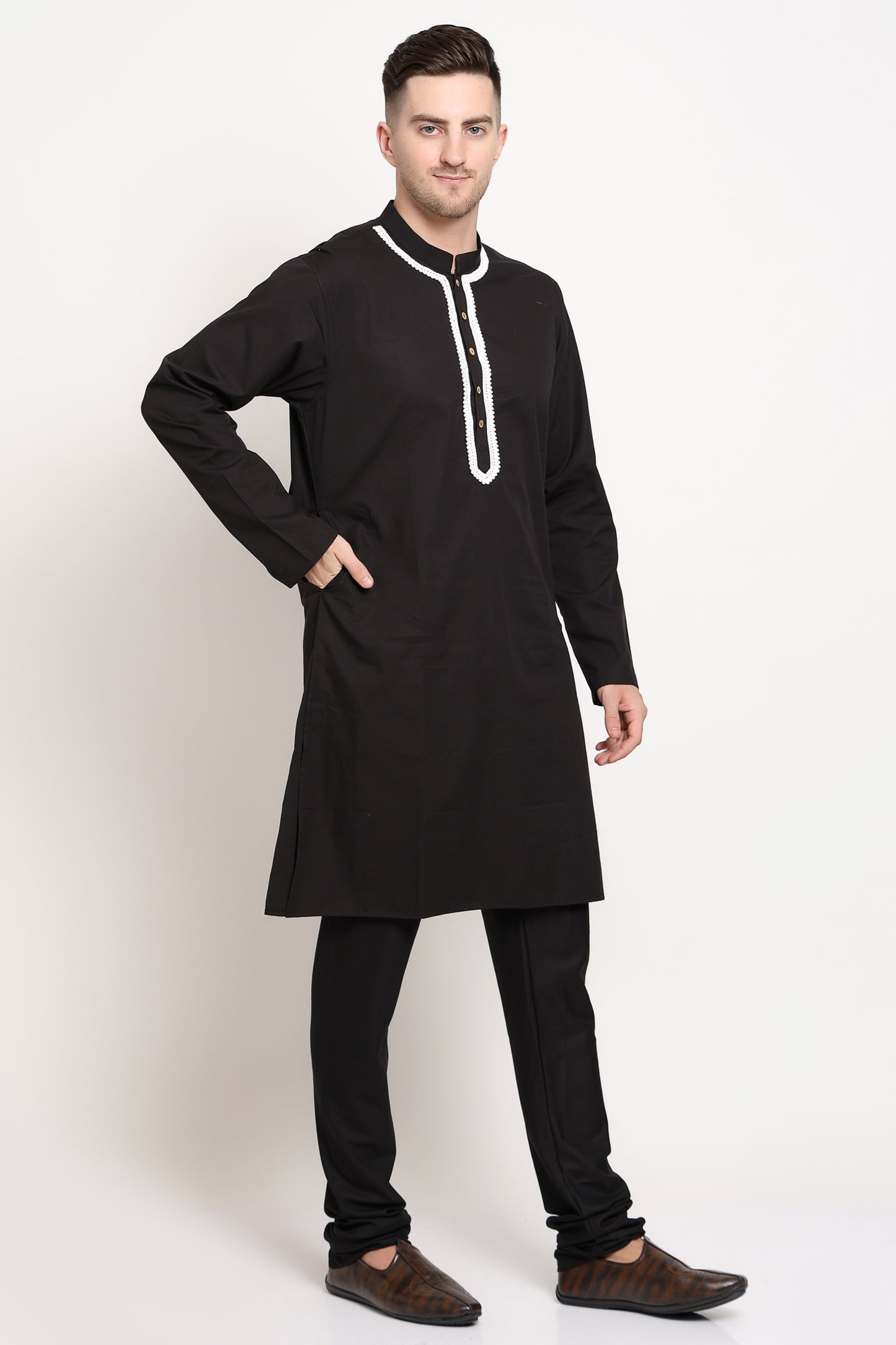 Black kurta with contrast lace charm