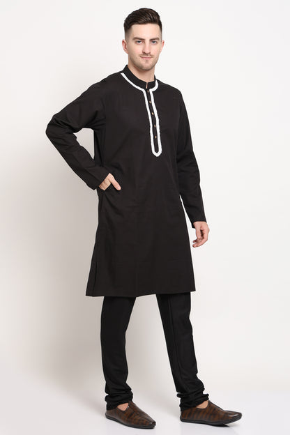 Black kurta with contrast lace charm