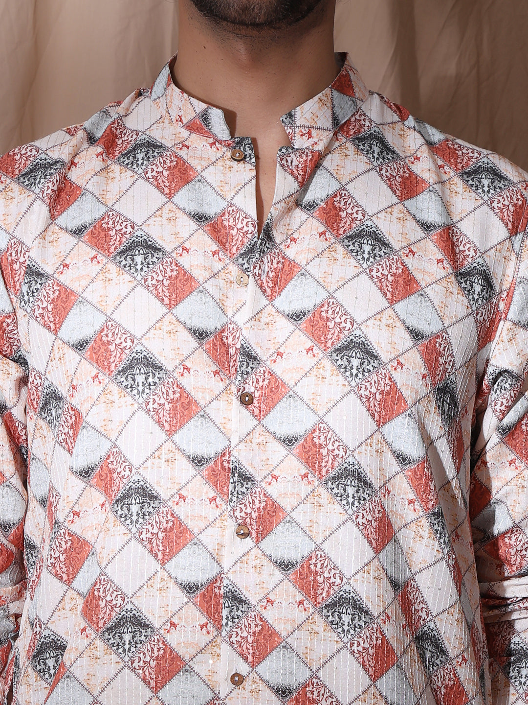 Geometric print-detailed straight fit kurta