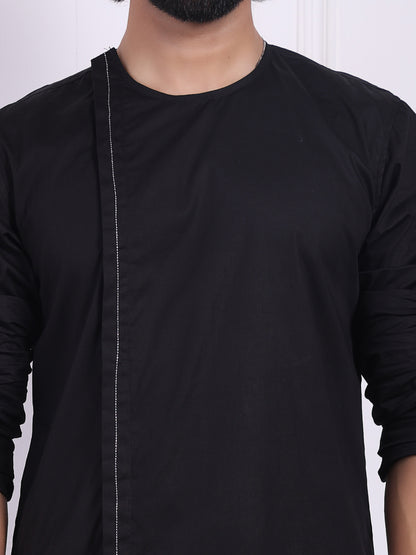 Black kurta in angrakha style for Men