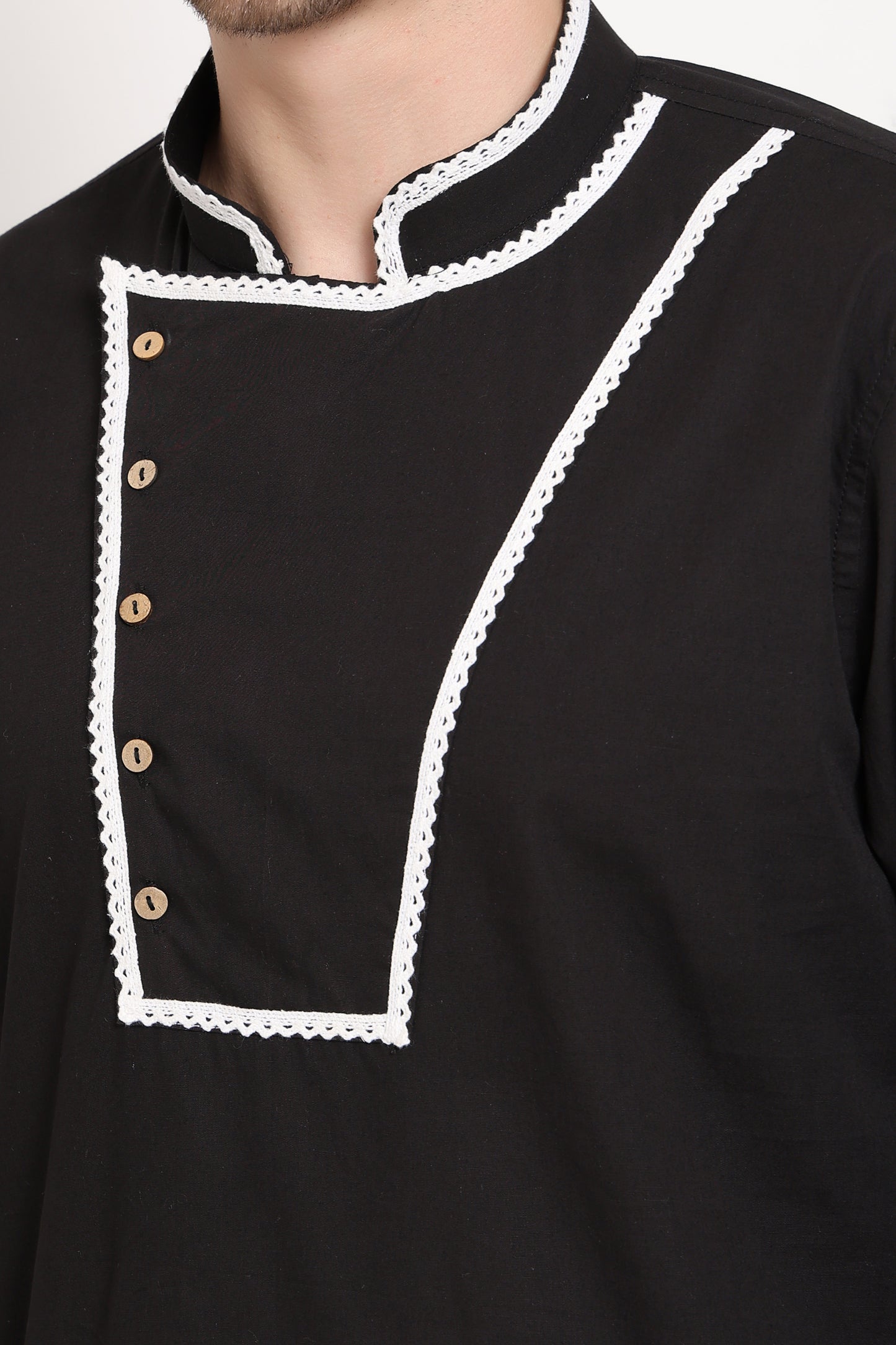 Black elegance kurta with Asymmetric Detailing