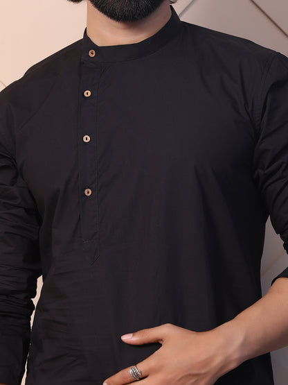 Black kurta with asymmetrical placket detailing