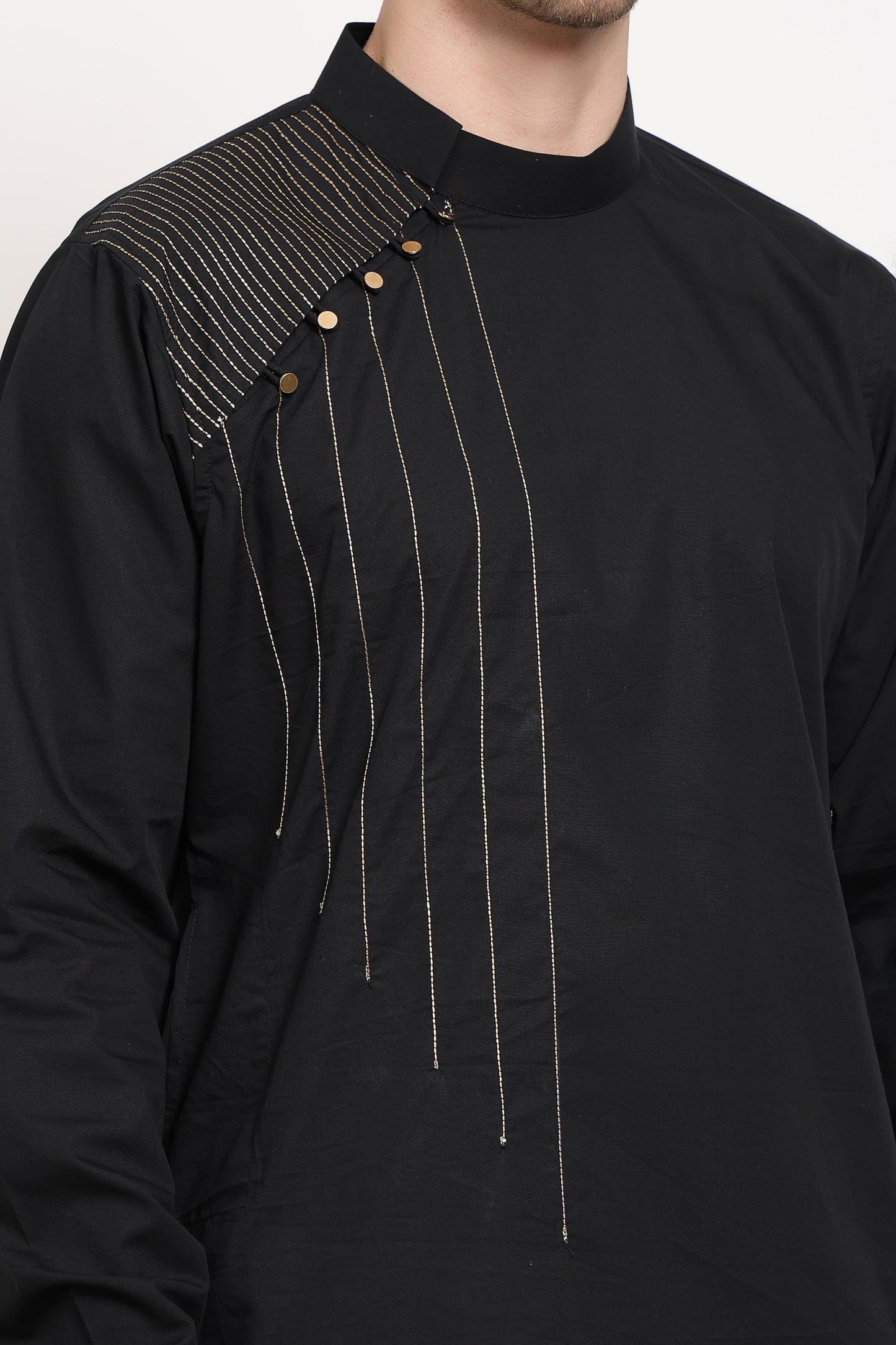 Black elegance kurta with golden shoulder accent