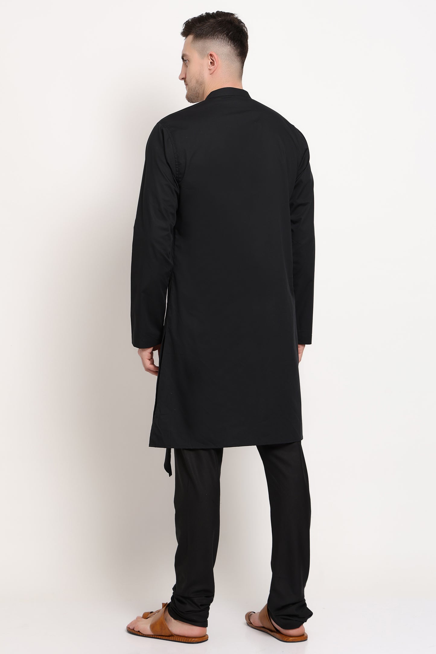 Black kurta with printed yoke design