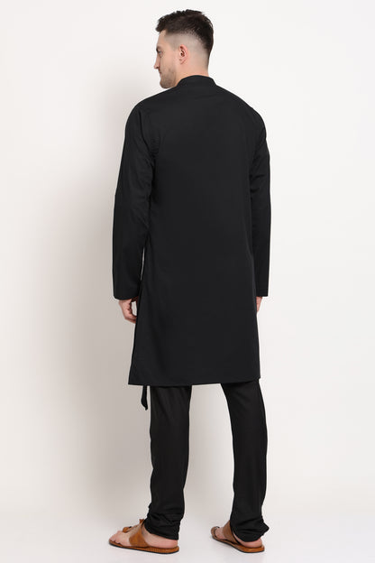 Black kurta with printed yoke design