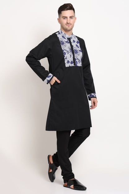 Black Regal Kurta – Floral Elegance Edition