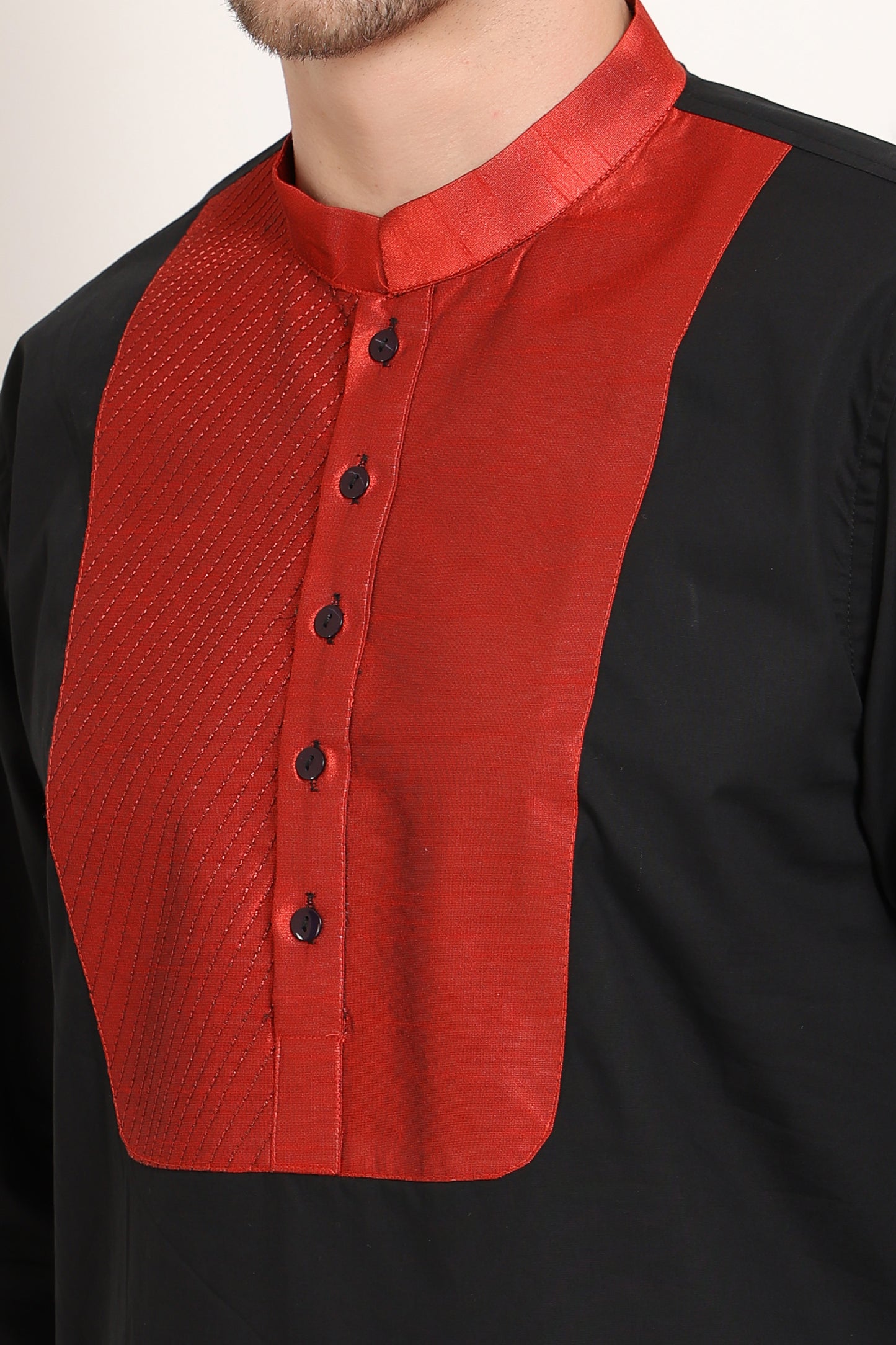 Black Base with Red Textured Detail Kurta