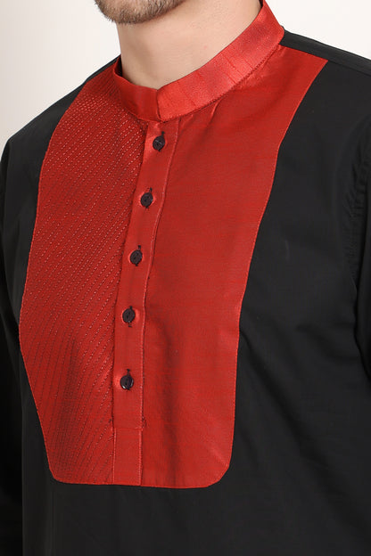 Black Base with Red Textured Detail Kurta