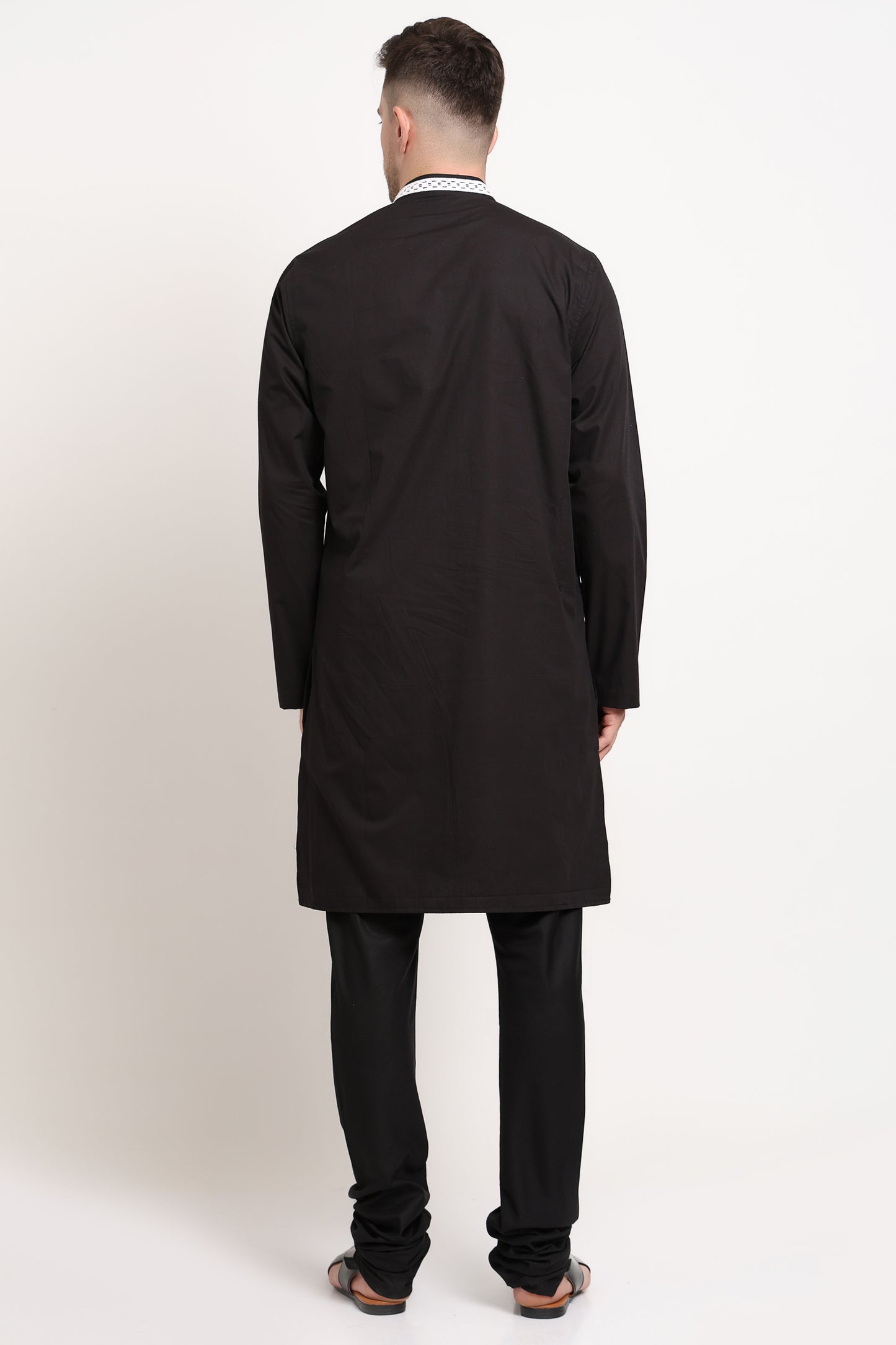 Black kurta with white embroidered placket
