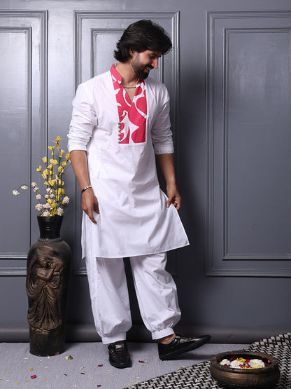 Long cotton kurta with printed yoke design