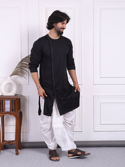 Black kurta in angrakha style for Men