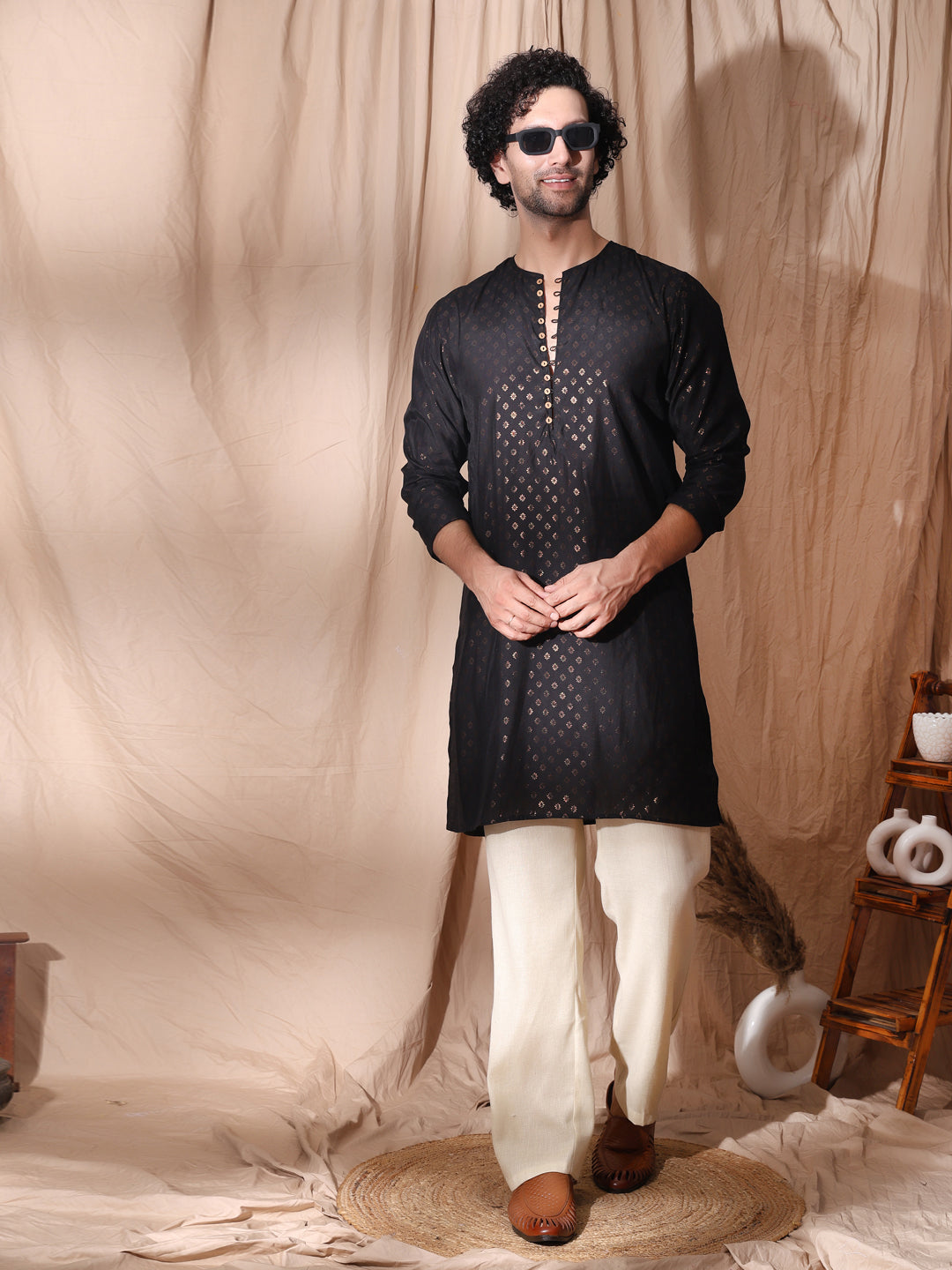 Men’s Straight Fit Ethnic Kurta with Button Loop Detailing