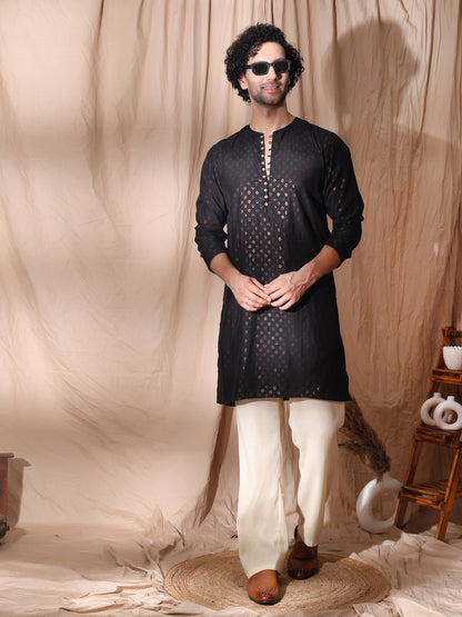 Men’s Straight Fit Ethnic Kurta with Button Loop Detailing