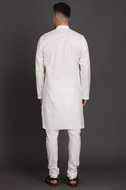 Pleated White Kurta With Wooden Button Detailing
